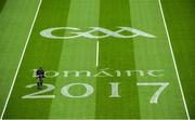 3 September 2017; Groundsmen apply the finishing touches to the pitch prior to the GAA Hurling All-Ireland Senior Championship Final match between Galway and Waterford at Croke Park in Dublin. Photo by Sam Barnes/Sportsfile