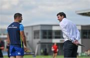 2 September 2017; Former Leinster player and Sky Sports analyst Shane Horgan in conversation with Rob Kearney of Leinster ahead of the Guinness PRO14 Round 1 match between Dragons and Leinster at Rodney Parade in Newport, Wales. Photo by Ramsey Cardy/Sportsfile