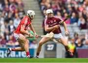 3 September 2017; Jack Canning of Galway in action against Seán O'Leary Hayes of Cork during the Electric Ireland GAA Hurling All-Ireland Minor Championship Final match between Galway and Cork at Croke Park in Dublin. Photo by Eóin Noonan/Sportsfile