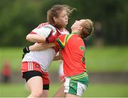 3 September 2017; Annie Crozier of Derry in action against Antoinette Dowling of Carlow during the TG4 Ladies Football All Ireland Junior Championship Semi-Final match between Carlow and Derry at Lannleire in Dunleer, Co Louth. Photo by Matt Browne/Sportsfile