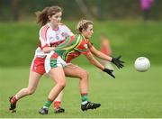 3 September 2017; Louise Barry of Carlow in action against Jackie Donnelly of Derry during the TG4 Ladies Football All Ireland Junior Championship Semi-Final match between Carlow and Derry at Lannleire in Dunleer, Co Louth. Photo by Matt Browne/Sportsfile