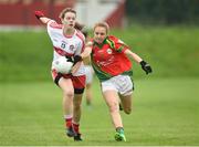 3 September 2017; Annie Crozier of Derry in action against Antoinette Dowling of Carlow during the TG4 Ladies Football All Ireland Junior Championship Semi-Final match between Carlow and Derry at Lannleire in Dunleer, Co Louth. Photo by Matt Browne/Sportsfile