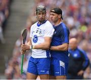 3 September 2017; Maurice Shanahan of Waterford is spoken to my selector Dan Shanahan before entering the field during the GAA Hurling All-Ireland Senior Championship Final match between Galway and Waterford at Croke Park in Dublin. Photo by Seb Daly/Sportsfile
