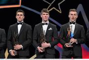 6 November 2015; The All-Star half-back line, left to right, Daithí Burke, Galway, Tadhg de Búrca, Waterford, Cillian Buckley, Kilkenny, with their GAA GPA All-Star Awards at the GAA GPA All-Star Awards 2015 Sponsored by Opel. Convention Centre, Dublin. Picture credit: Brendan Moran / SPORTSFILE