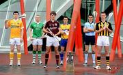 5 June 2012; At the launch of the 2012 Bord Gáis Energy GAA Hurling Under 21 All-Ireland Championship are Bord Gáis Energy ambassadors for 2012, from left, Conor McCann, Antrim, Shane Dowling, Limerick, Johnny Coen, Galway, Conor McGrath, Clare, Danny Sutcliffe, Dublin, and Cillian Buckley, Kilkenny. The Championship starts with a thriller between Cork and Tipperary in Páirc Uí Chaoímh in the Munster Championship, while in the Leinster Championship Offaly take on Wexford and Laois take on reigning provincial champions Dublin. All three games throw in at 7.30pm on Wednesday, 6th June. This year’s U-21 campaign will bring fans a range of new and exclusive features online and on match days. See breakingthrough.ie for more information. Launch of the Bord Gáis Energy GAA Hurling Under 21 Championships, The Bord Gáis Energy Theatre, Dublin. Picture credit: Brian Lawless / SPORTSFILE