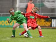 5 June 2012; Rachel Baynes, left, Holy Family NS, Newport, Co. Mayo, in action against Bethany Carroll, Piltown NS, Co. Waterford. An Post FAI Primary Schools 5-a-Side All-Ireland Finals, Tallaght Stadium, Tallaght, Dublin. Picture credit: Barry Cregg / SPORTSFILE