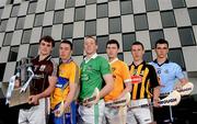 5 June 2012; At the launch of the 2012 Bord Gáis Energy GAA Hurling Under 21 All-Ireland Championship are Bord Gáis Energy ambassadors for 2012, from left, Johnny Coen, Galway, Conor McGrath, Clare, Shane Dowling, Limerick, Conor McCann, Antrim, Cillian Buckley, Kilkenny, and Danny Sutcliffe, Dublin. The Championship starts with a thriller between Cork and Tipperary in Páirc Uí Chaoímh in the Munster Championship, while in the Leinster Championship Offaly take on Wexford and Laois take on reigning provincial champions Dublin. All three games throw in at 7.30pm on Wednesday, 6th June. This year’s U-21 campaign will bring fans a range of new and exclusive features online and on match days. See breakingthrough.ie for more information. Launch of the Bord Gáis Energy GAA Hurling Under 21 Championships, The Bord Gáis Energy Theatre, Dublin. Picture credit: Brian Lawless / SPORTSFILE