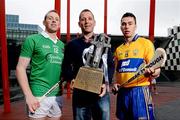 5 June 2012; At the launch of the 2012 Bord Gáis Energy GAA Hurling Under 21 All-Ireland Championship is Ken McGrath, a member of the Breaking Through Player of the Year Judging Panel, with Bord Gáis Energy ambassadors for 2012, Shane Dowling, Limerick, left, and Conor McGrath, Clare. The Championship starts with a thriller between Cork and Tipperary in Páirc Uí Chaoímh in the Munster Championship, while in the Leinster Championship Offaly take on Wexford and Laois take on reigning provincial champions Dublin. All three games throw in at 7.30pm on Wednesday, 6th June. This year’s U-21 campaign will bring fans a range of new and exclusive features online and on match days. See breakingthrough.ie for more information. Launch of the Bord Gáis Energy GAA Hurling Under 21 Championships, The Bord Gáis Energy Theatre, Dublin. Picture credit: Brian Lawless / SPORTSFILE