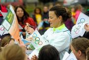 5 June 2012; Former Olympic 5000m silver medallist Sonia O'Sullivan signing autographs after the Olympic Dream Run, Howth, Co. Dublin. Photo by Sportsfile