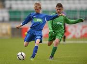 5 June 2012; Adam Lalor, left, Zion Parish Primary School, Rathgar, Dublin, in action against Bryon Lydon, Letterfrack NS, Co. Galway. An Post FAI Primary Schools 5-a-Side All-Ireland Finals, Tallaght Stadium, Tallaght, Dublin. Picture credit: Barry Cregg / SPORTSFILE