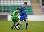 5 June 2012; Bryon Lydon, left, Letterfrack NS, Co. Galway, in action against Alex O'Reagon, Zion Parish Primary School, Rathgar, Dublin. An Post FAI Primary Schools 5-a-Side All-Ireland Finals, Tallaght Stadium, Tallaght, Dublin. Picture credit: Barry Cregg / SPORTSFILE