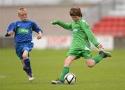 5 June 2012; Andrew Ormsby, left, Letterfrack NS, Co. Galway, in action against Cillian Moloney, Zion Parish Primary School, Rathgar, Dublin. An Post FAI Primary Schools 5-a-Side All-Ireland Finals, Tallaght Stadium, Tallaght, Dublin. Picture credit: Barry Cregg / SPORTSFILE