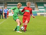 5 June 2012; Eoin O'Deaghaidh, left, Scoil Iognaid, Co. Galway, in action against Dylan Ward, St. Anthony's BNS, Ballinlogh, Co. Cork. An Post FAI Primary Schools 5-a-Side All-Ireland Finals, Tallaght Stadium, Tallaght, Dublin. Picture credit: Barry Cregg / SPORTSFILE