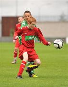 5 June 2012; Eanna McBride, left, St. Colmcille's NS, Templemore, Co. Tipperary, in action against Daniel Brennan, Brierhill NS, Co. Galway. An Post FAI Primary Schools 5-a-Side All-Ireland Finals, Tallaght Stadium, Tallaght, Dublin. Picture credit: Barry Cregg / SPORTSFILE