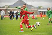 5 June 2012; Shane Doyle, left, St. Colmcille's NS, Templemore, Co. Tipperary, in action against Daniel Brennan, Brierhill NS, Co. Galway. An Post FAI Primary Schools 5-a-Side All-Ireland Finals, Tallaght Stadium, Tallaght, Dublin. Picture credit: Barry Cregg / SPORTSFILE