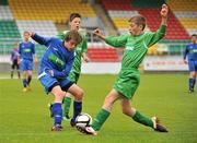 5 June 2012; Eoghan Maguire, left, Scoil Phádraig, Clane, Co. Kildare, in action against Marc Breathnach, Scoil Iognaid, Co. Galway. An Post FAI Primary Schools 5-a-Side All-Ireland Finals, Tallaght Stadium, Tallaght, Dublin. Picture credit: Barry Cregg / SPORTSFILE