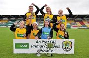 5 June 2012; The Scoil Mhuire, Glenties, Co. Donegal, team celebrate their victory in the &quot;A&quot; Girls Schools category. An Post FAI Primary Schools 5-a-Side All-Ireland Finals, Tallaght Stadium, Tallaght, Dublin. Picture credit: Barry Cregg / SPORTSFILE