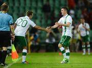 4 June 2012; Robbie Keane, Republic of Ireland, is substitued by Simon Cox during the second half of the game. Friendly International, Hungary v Republic of Ireland, Ferenc Puskás Stadium, Budapest, Hungary. Picture credit: David Maher / SPORTSFILE