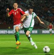 4 June 2012; Robbie Keane, Republic of Ireland, in action against Zsolt Korcsmar, Hungary. Friendly International, Hungary v Republic of Ireland, Ferenc Puskás Stadium, Budapest, Hungary. Picture credit: David Maher / SPORTSFILE