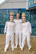 6 June 2012; Henry Shefflin, the Kilkenny All Star, with John and Edward Grimes, Jedward, before the London 2012 Olympic Torch relay through the streets of Dublin. Croke Park, Dublin. Picture credit: Ray McManus / SPORTSFILE