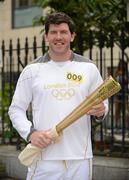 6 June 2012; Former Leinster and Ireland rugby player Shane Horgan with the Olympic Flame during the London 2012 Olympic Torch Relay through the streets of Dublin. Mansion House, Dawson Street, Dublin. Picture credit: Barry Cregg / SPORTSFILE