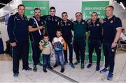 3 September 2017; Joe Ward with his sons Jery, left, aged 3 and Joe, aged 6, along with the Irish team coaches and staff from left, Dr. Jim Clover, John Conlon, Bernard Dunne, High Performance Director, Zauri Antia, Head Coach, Dimitaij Dmitruk and Sheamus Caffrey, Physio during the Team Ireland return from AIBA World Boxing Championships at Dublin Airport, in Dublin. Photo by Barry Cregg/Sportsfile