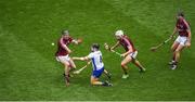 3 September 2017; Jamie Barron of Waterford in action against Galway players, left to right, Pádraic Mannion, Gearoid McInerney, and Aidan Harte, during the GAA Hurling All-Ireland Senior Championship Final match between Galway and Waterford at Croke Park in Dublin. Photo by Daire Brennan/Sportsfile