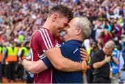 3 September 2017; Jason Flynn of Galway, left, and Galway manager Micheál Donoghue celebrate following the GAA Hurling All-Ireland Senior Championship Final match between Galway and Waterford at Croke Park in Dublin. Photo by Sam Barnes/Sportsfile
