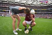 3 September 2017; Joe Canning of Galway celebrates with his nephew Jack, who played in the minor game, following the GAA Hurling All-Ireland Senior Championship Final match between Galway and Waterford at Croke Park in Dublin. Photo by Ramsey Cardy/Sportsfile