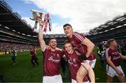 3 September 2017; Galway players, from left, Aidan Harte, Thomas Monaghan and Jack Grealish celebrate following the GAA Hurling All-Ireland Senior Championship Final match between Galway and Waterford at Croke Park in Dublin. Photo by Stephen McCarthy/Sportsfile