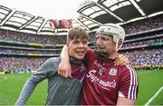 3 September 2017; Joe Canning of Galway celebrates with his nephew Jack, who played in the minor game, following the GAA Hurling All-Ireland Senior Championship Final match between Galway and Waterford at Croke Park in Dublin. Photo by Ramsey Cardy/Sportsfile