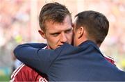 3 September 2017; Joe Canning of Galway is congratulated by former Waterford hurler Tony Browne after the GAA Hurling All-Ireland Senior Championship Final match between Galway and Waterford at Croke Park in Dublin. Photo by Brendan Moran/Sportsfile