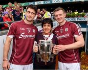 3 September 2017; Margaret Keady with the Liam MacCarthy Cup and Galway captain, David Burke , left, and Joe Canning after  the GAA Hurling All-Ireland Senior Championship Final match between Galway and Waterford at Croke Park in Dublin. Photo by Ray McManus/Sportsfile