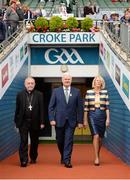 3 September 2017; Uachtarán Chumann Lúthchleas Gael Aogán Ó Fearghail, centre, with wife Frances, and Bishop of Cashel and Emly Kieran O'Reilly, patron of the GAA, prior to the Electric Ireland GAA Hurling All-Ireland Minor Championship Final match between Galway and Cork at Croke Park in Dublin. Photo by Seb Daly/Sportsfile