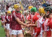 3 September 2017; Seán Bleahene of Galway shakes hands with Cork players prior to the Electric Ireland GAA Hurling All-Ireland Minor Championship Final match between Galway and Cork at Croke Park in Dublin. Photo by Seb Daly/Sportsfile