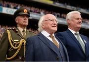 3 September 2017; Uachtarán na hÉireann Michael D Higgins, centre, and Uachtarán Chumann Lúthchleas Gael Aogán Ó Fearghail, right, prior to the GAA Hurling All-Ireland Senior Championship Final match between Galway and Waterford at Croke Park in Dublin. Photo by Seb Daly/Sportsfile