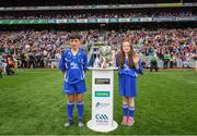 3 September 2017; Áine Henley, Tallow NS, Waterford and Éanna Monaghan, Bawnmore NS, Turloughmore, Galway, bring out the Liam MacCarthy Cup prior to the GAA Hurling All-Ireland Senior Championship Final match between Galway and Waterford at Croke Park in Dublin. Photo by Stephen McCarthy/Sportsfile