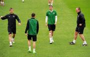 9 June 2012; Republic of Ireland players, left to right, Kevin Doyle, Robbie Keane, Stephen Ward and Richard Dunne during squad training ahead of their opening UEFA EURO 2012, Group C, game against Croatia on Sunday. Republic of Ireland EURO2012 Squad Training, Municipal Stadium Poznan, Poznan, Poland. Picture credit: David Maher / SPORTSFILE