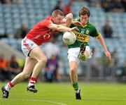 10 June 2012; David O'Callaghan, Kerry, has his shot blocked by Martin Hickey, Cork. Munster GAA Football Junior Championship, Semi-Final, Cork v Kerry, Pairc Ui Chaoimh, Cork. Picture credit: Brendan Moran / SPORTSFILE