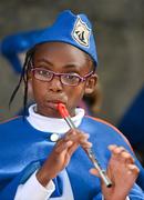 9 June 2012; Shalon Olorunfemi, a member of the Claddagh National School Band, tunes up before entertaining patrons at the game. Connacht GAA Football Senior Championship, Semi-Final, Galway v Sligo, Pearse Stadium, Galway. Picture credit: Ray McManus / SPORTSFILE