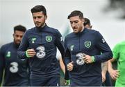 4 September 2017; Shane Long, left, and Stephen Ward of Republic of Ireland during squad training at FAI NTC in Abbotstown, Dublin. Photo by David Maher/Sportsfile