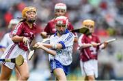 3 September 2017; Lily Hayes Nally of Ballintotas National School, Castlemarty, Co Cork, representing Waterford, in action against Ella Heary of St Marnocks National School, Portmarnock, Dublin, representing Galway,  during the INTO Cumann na mBunscol GAA Respect Exhibition Go Games at Galway v Waterford - GAA Hurling All-Ireland Senior Championship Final at Croke Park in Dublin. Photo by Sam Barnes/Sportsfile