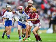 3 September 2017; Lily Hayes Nally of Ballintotas National School, Castlemarty, Co Cork, representing Waterford, in action against Ella Heary of St Marnocks National School, Portmarnock, Dublin, representing Galway,  during the INTO Cumann na mBunscol GAA Respect Exhibition Go Games at Galway v Waterford - GAA Hurling All-Ireland Senior Championship Final at Croke Park in Dublin. Photo by Sam Barnes/Sportsfile