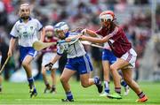 3 September 2017; Laoise Forrest of Ballygunner National School, Ballygunner, Co Waterford, in action against Sara Ní Chormaic of Gaelscoil na Búinne, Trim, Co Meath,  representing Galway,  during the INTO Cumann na mBunscol GAA Respect Exhibition Go Games at Galway v Waterford - GAA Hurling All-Ireland Senior Championship Final at Croke Park in Dublin. Photo by Sam Barnes/Sportsfile