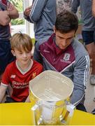 4 September 2017; Tom Breheny, age 9, from Chapelizod in Dublin, with Galway captain David Burke during the All-Ireland Hurling Champions visit to Our Lady's Children's Hospital in Crumlin, Dublin. Photo by Piaras Ó Mídheach/Sportsfile