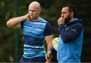 4 September 2017; Isa Nacewa of Leinster speaks with Elite Player Development Officer Hugh Hogan during squad training at the UCD in Belfield, Dublin. Photo by David Fitzgerald/Sportsfile