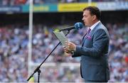 3 September 2017; MC Damian Lawlor reads out the Kilkenny 1992 team who were honoured during the GAA Hurling All-Ireland Senior Championship Final match between Galway and Waterford at Croke Park in Dublin. Photo by Brendan Moran/Sportsfile
