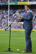 3 September 2017; MC Damien Lawlor reads out the Kilkenny 1992 team who were honoured during the GAA Hurling All-Ireland Senior Championship Final match between Galway and Waterford at Croke Park in Dublin. Photo by Brendan Moran/Sportsfile