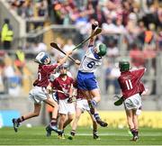 3 September 2017; Shea Pucci of St Patrick's, Newtownards, Co Down, representing Waterford, in action against Joshua Ryan of Scoil Mhuire, Clarinbridge, Co Galway, representing Galway, during the INTO Cumann na mBunscol GAA Respect Exhibition Go Games at Galway v Waterford - GAA Hurling All-Ireland Senior Championship Final at Croke Park in Dublin. Photo by Seb Daly/Sportsfile