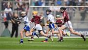 3 September 2017; Jack Breen of Paddock National School, Portlaoise, Co Laois, representing Waterford, in action against Ronan Courtney of St. Mary's National School, Edgeworthstown, Co Longford, representing Galway, during the INTO Cumann na mBunscol GAA Respect Exhibition Go Games at Galway v Waterford - GAA Hurling All-Ireland Senior Championship Final at Croke Park in Dublin. Photo by Seb Daly/Sportsfile